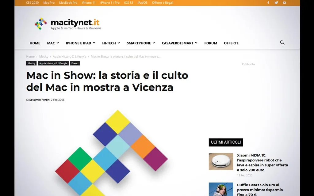 Articolo di Macitynet del 2 febbraio 2006: Mac in Show, la storia e il culto del Mac in mostra a Vicenza