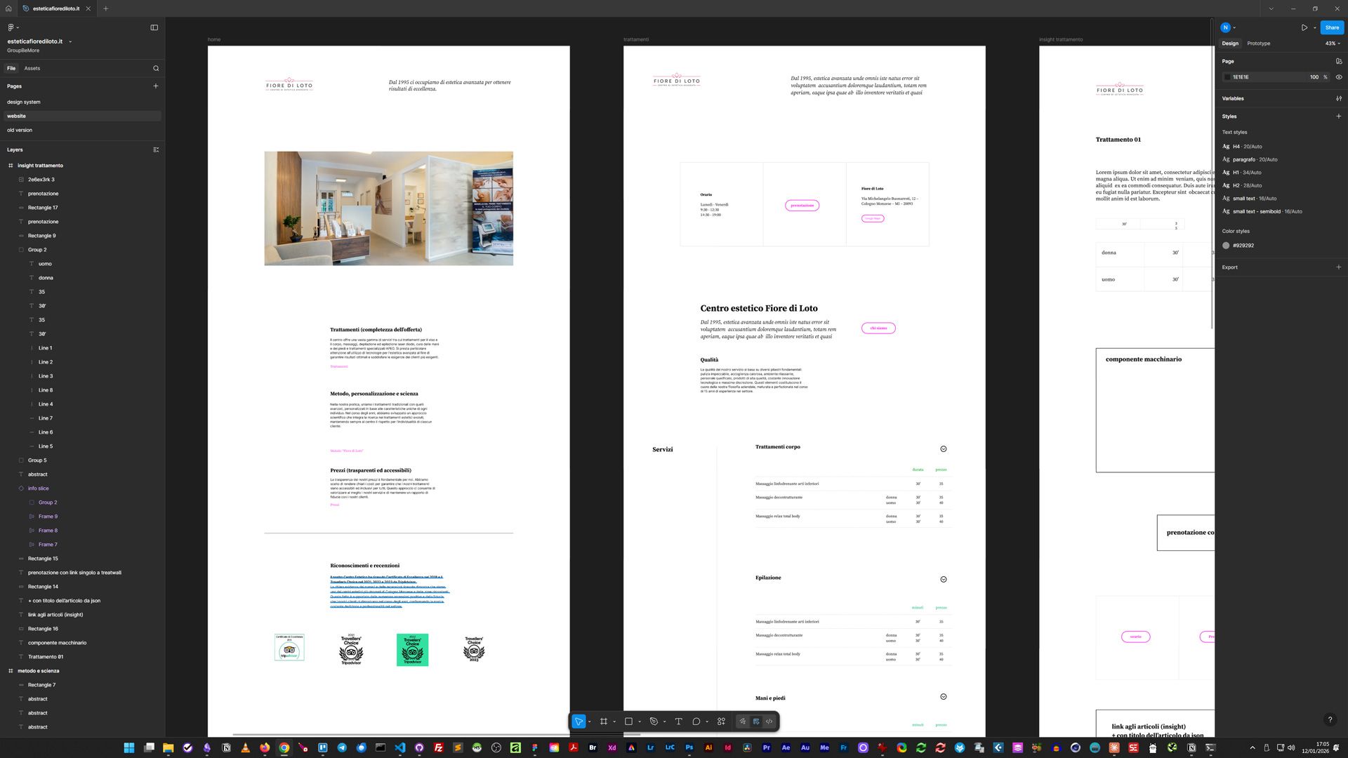 Prototipazione rapida del sito web Centro Estetico Fiore di Loto realizzato in Figma