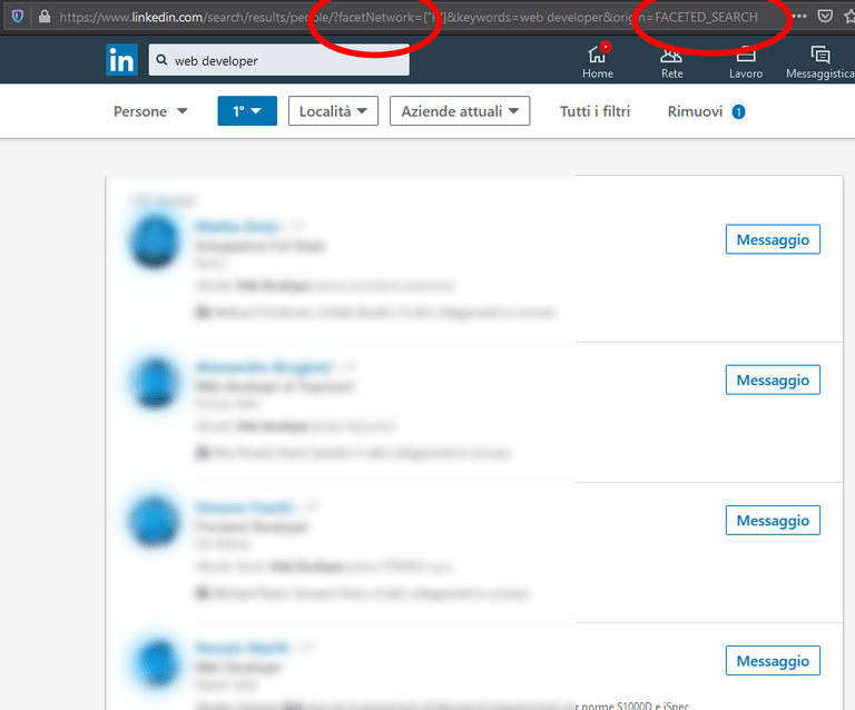 LinkedIn faceted search