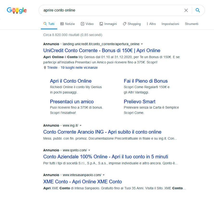 Aprire conto online annunci su Google