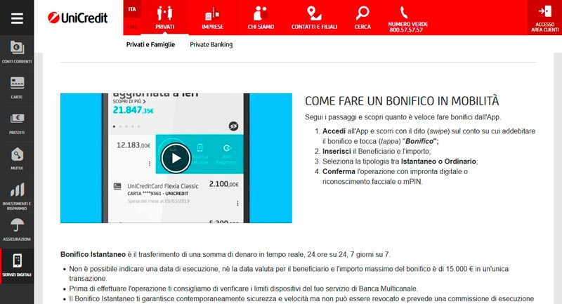 Unicredit: come fare un bonifico con l'app