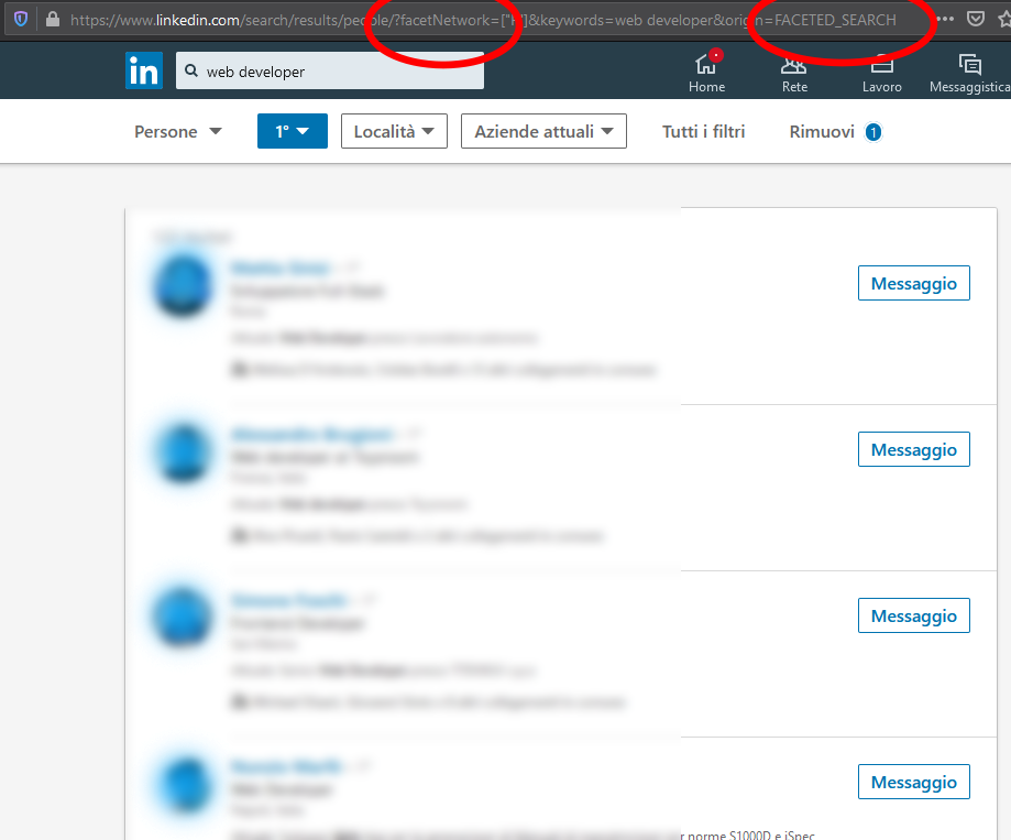 LinkedIn faceted search
